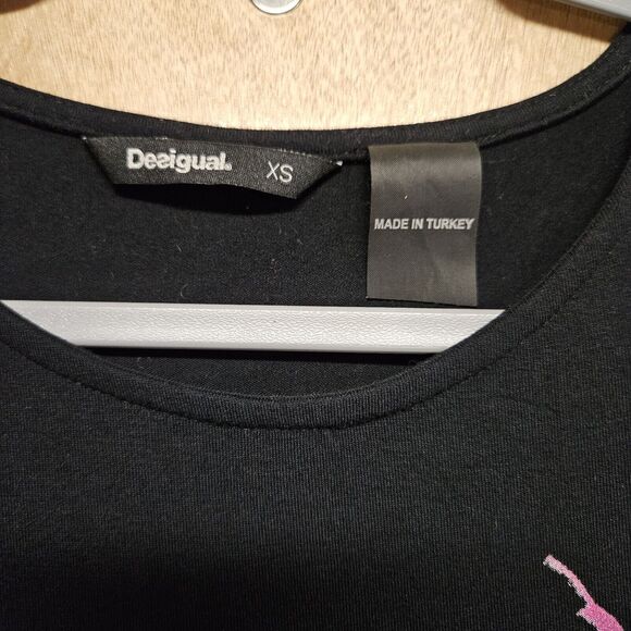 Desigual Women's black short-sleeved straight cut dress artsy floral print X-Sm - Picture 2 of 7